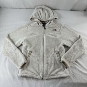 The North Face Beige Cream Hooded Fleece Full Zip Zipper Jacket Size XS‎ Logo
